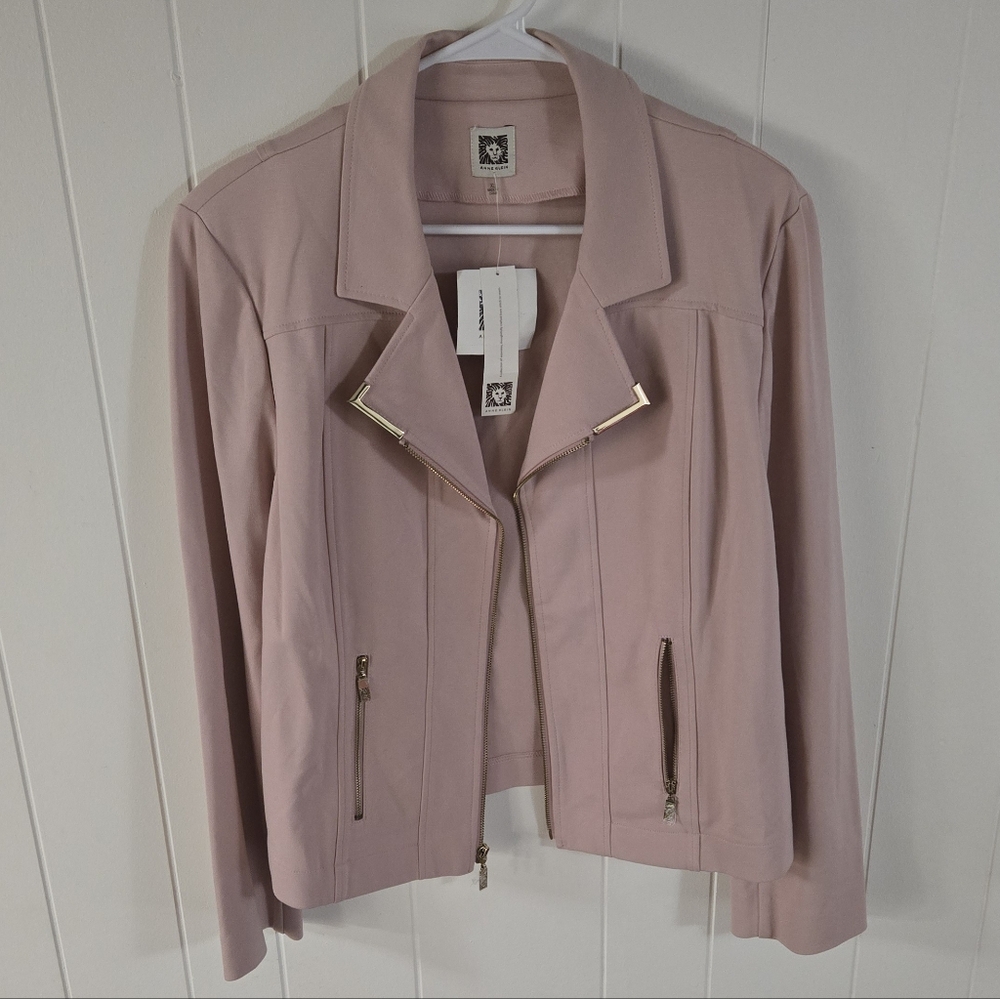 NWT Anne Klein Pale Mauve Pink Zip-Front Blazer Jacket - Size XL